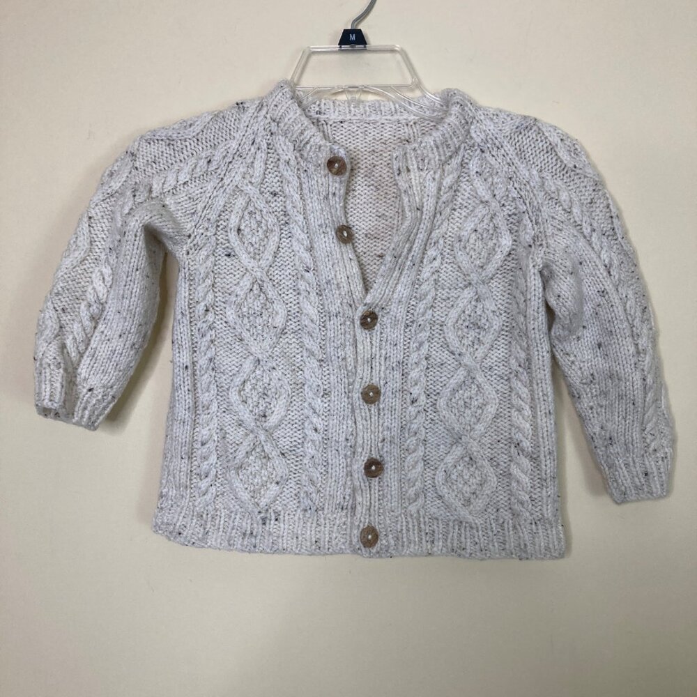 Fair Isle Children's Cardigan Sweater Wool Cable Knit Ivory 4 5 years No Tag